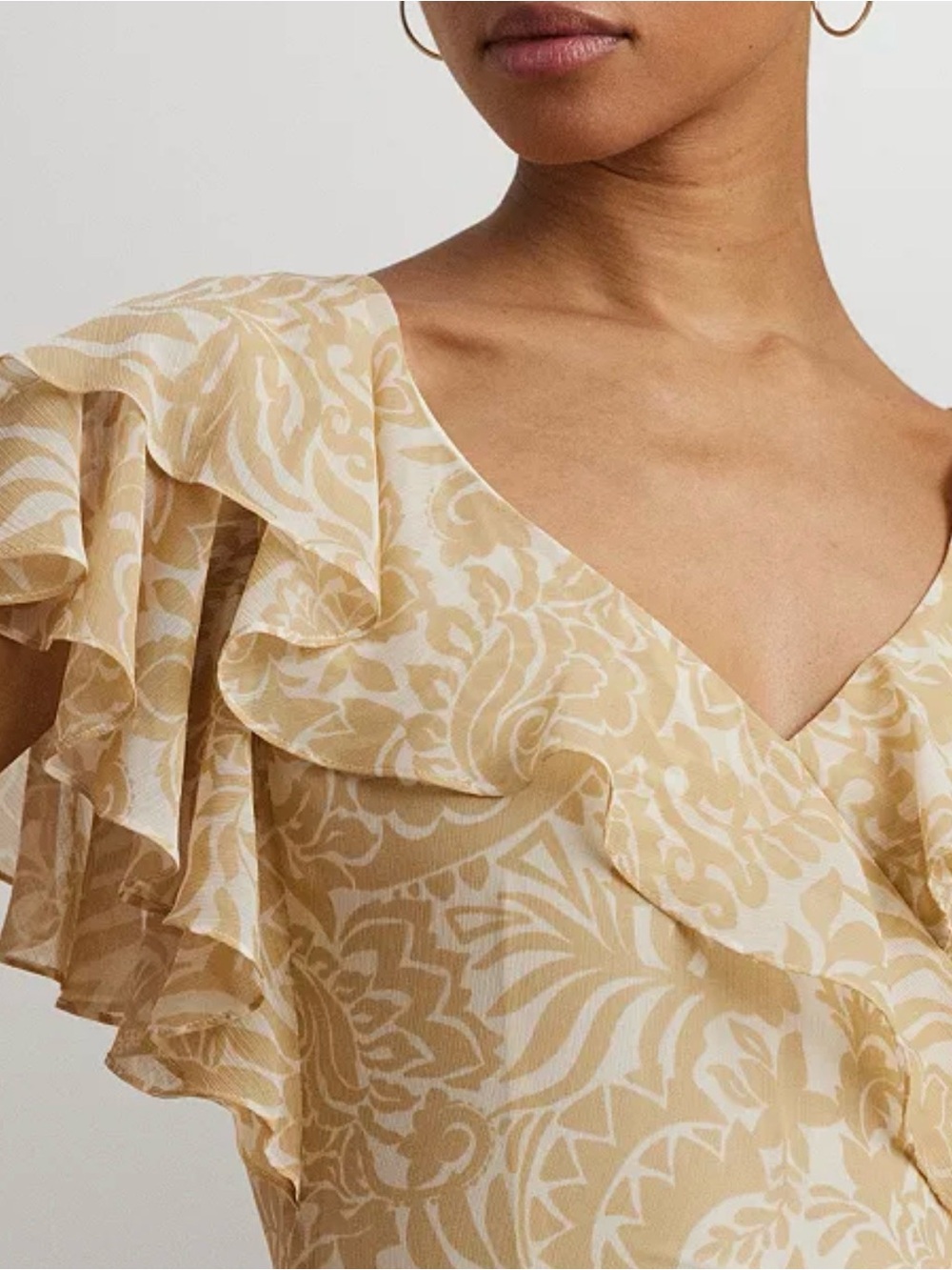 Ralph Lauren Cream Floral Ruffle V-Neck Maxi Dress NWT - Picture 4 of 11